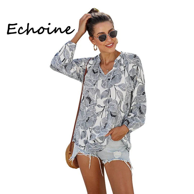 Женская шифоновая блузка с длинным рукавом свободного покроя | одежда