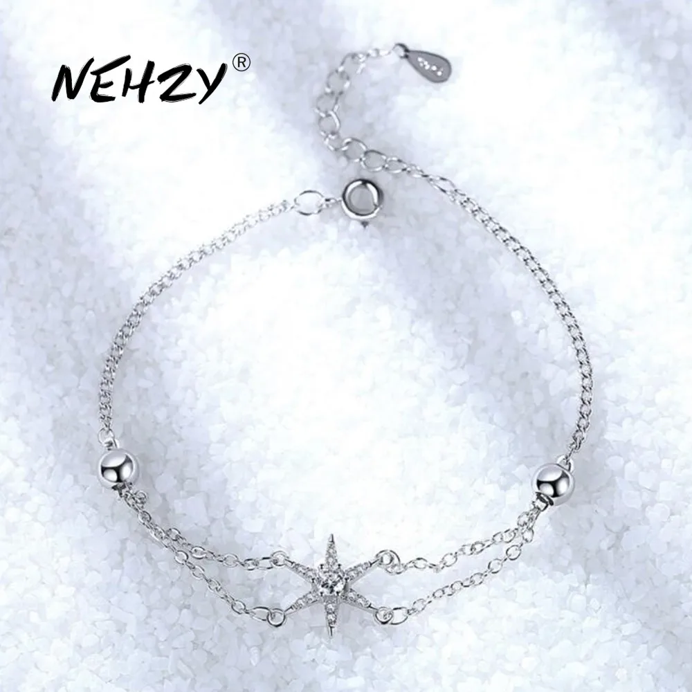 

NEHZY S925 Stamp Silver Bracelet Fashion Jewelry Crystal Simple Retro Hollow Mans Star Zircon Hand Jewelry
