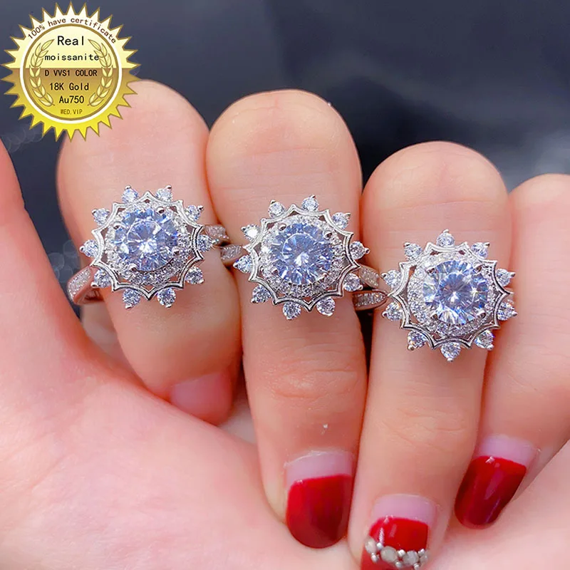 100% 18K золото 1ct Moissanite АЛМАЗНОЕ КОЛЬЦО D Цвет VVS с национальным сертификатом 014