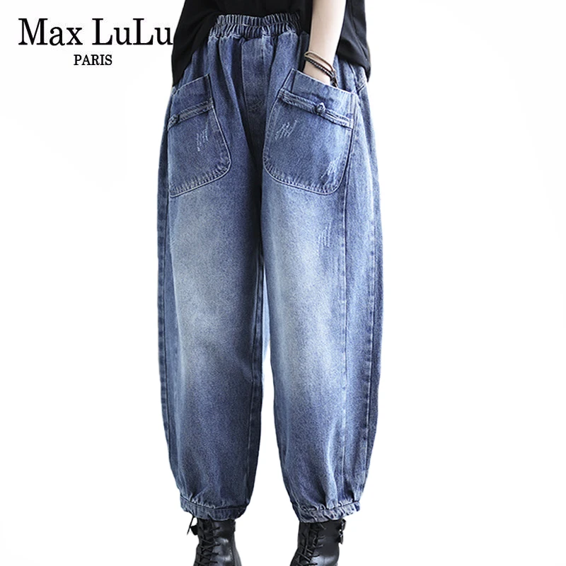 Женские джинсы в китайском стиле Max LuLu осенне-зимние свободные джинсовые