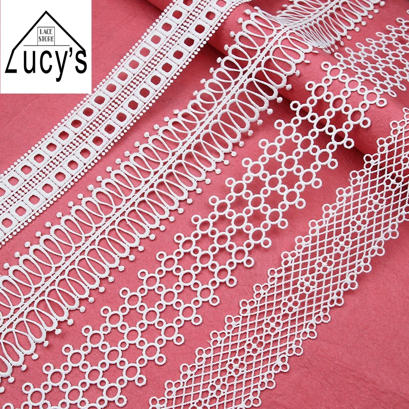 

Milk Silk Thread Off White Color Non-stretch Hollow Lace Trim Clothing Costume Border Lace Trimming 10 Yards/Roll