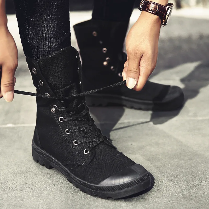 

Men Military Boots New Retro Martin Boots Outdoor Fashion Canvas High Top Shoes Men Casual Shoes Ankle Boots Black Chelsea Boots