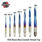 Метчик с нано-синим покрытием, M2, 5 M3 M3.5 M4 M5 M6, резьба Винт из быстрорежущей стали, сверло с прямой канавкой, ручные инструменты, штекерные метчики