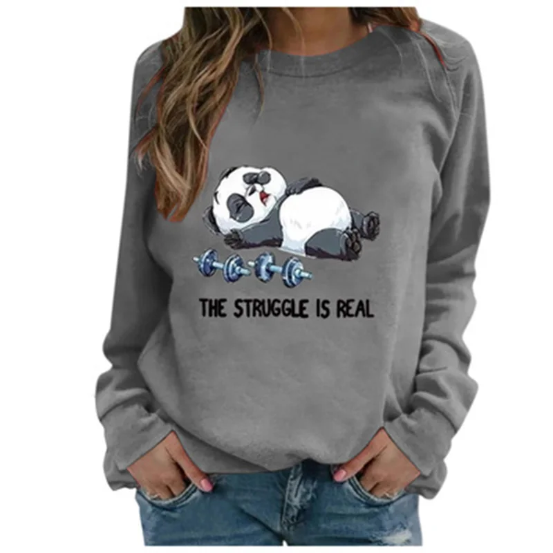 

Autumn/winter new style panda letter printing long-sleeved casual loose pullover women's T-shirt
