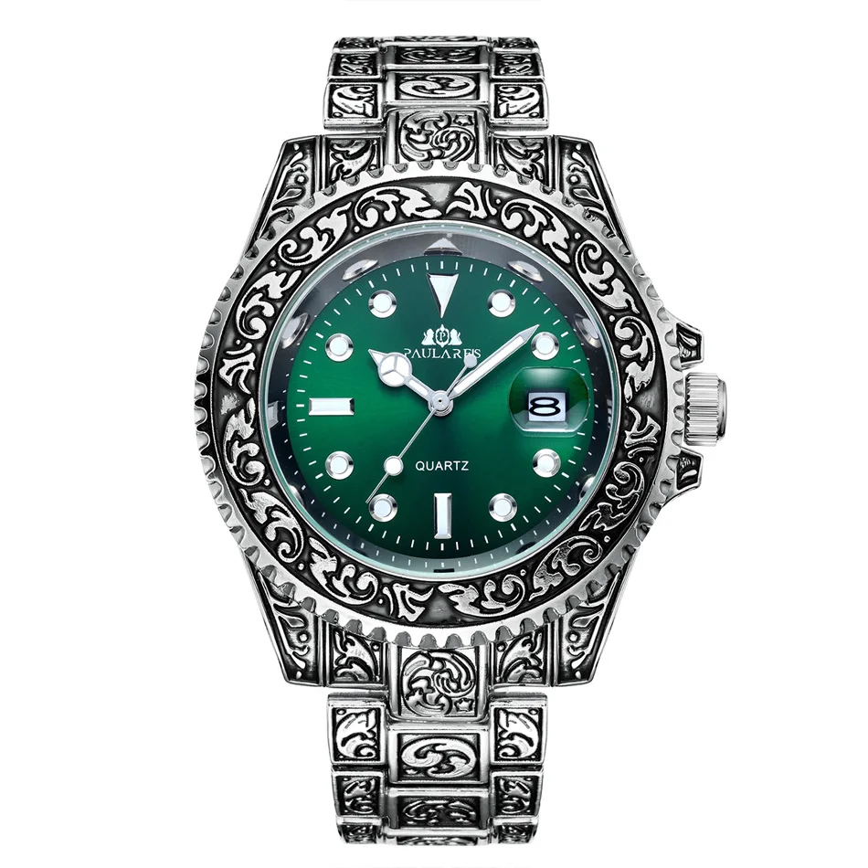 Silver Green Винтажные винтажные светящиеся розовые Золотые желтые золотые серебряные 2 тона Красные Зеленые Синие градиентные Модные Классические кварцевые мужские часы - Цвет: Silver Green