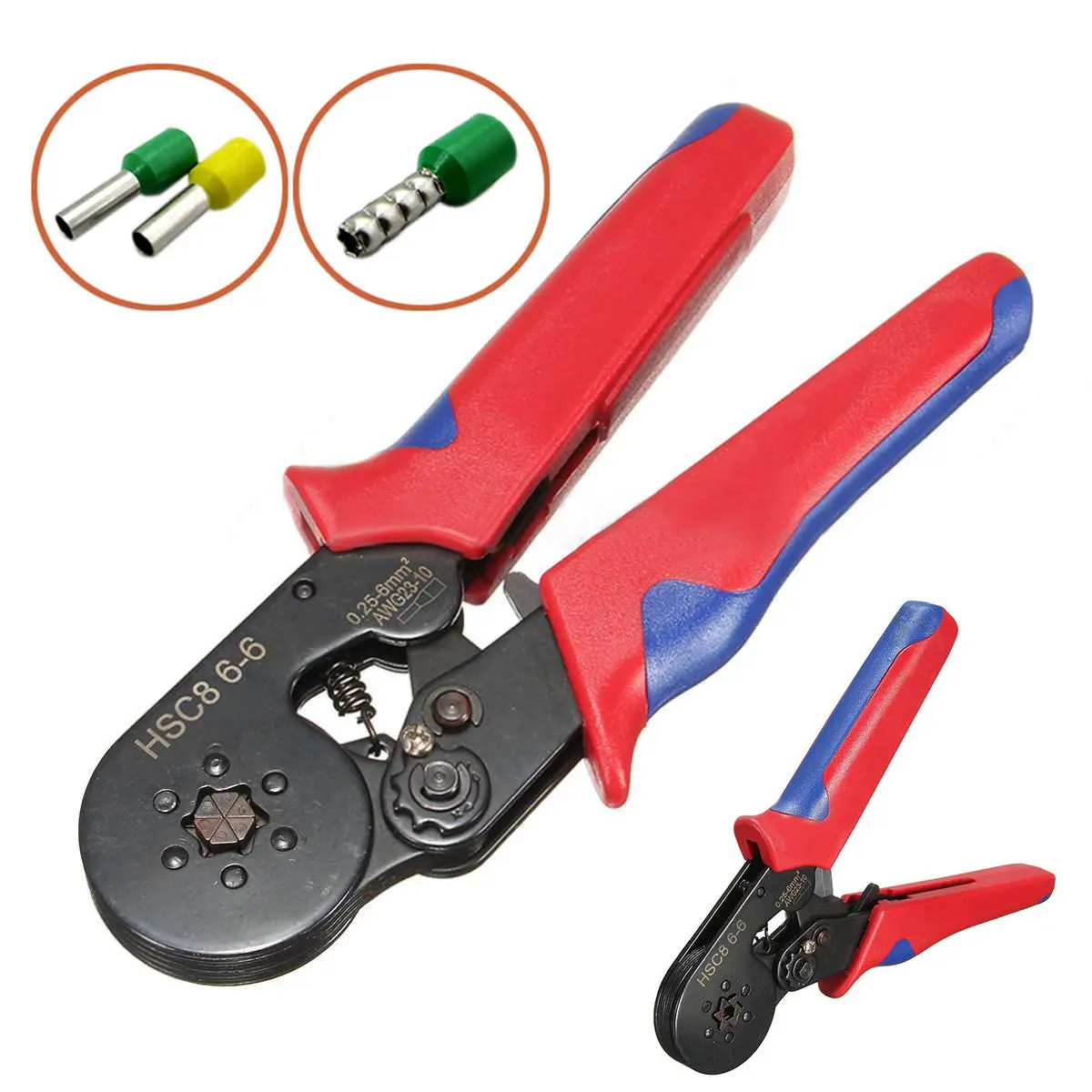 

6 Mandrel Ratchet Ferrule Crimper Pliers HSC8 6-6 Crimp AWG23-10 Wire Connector