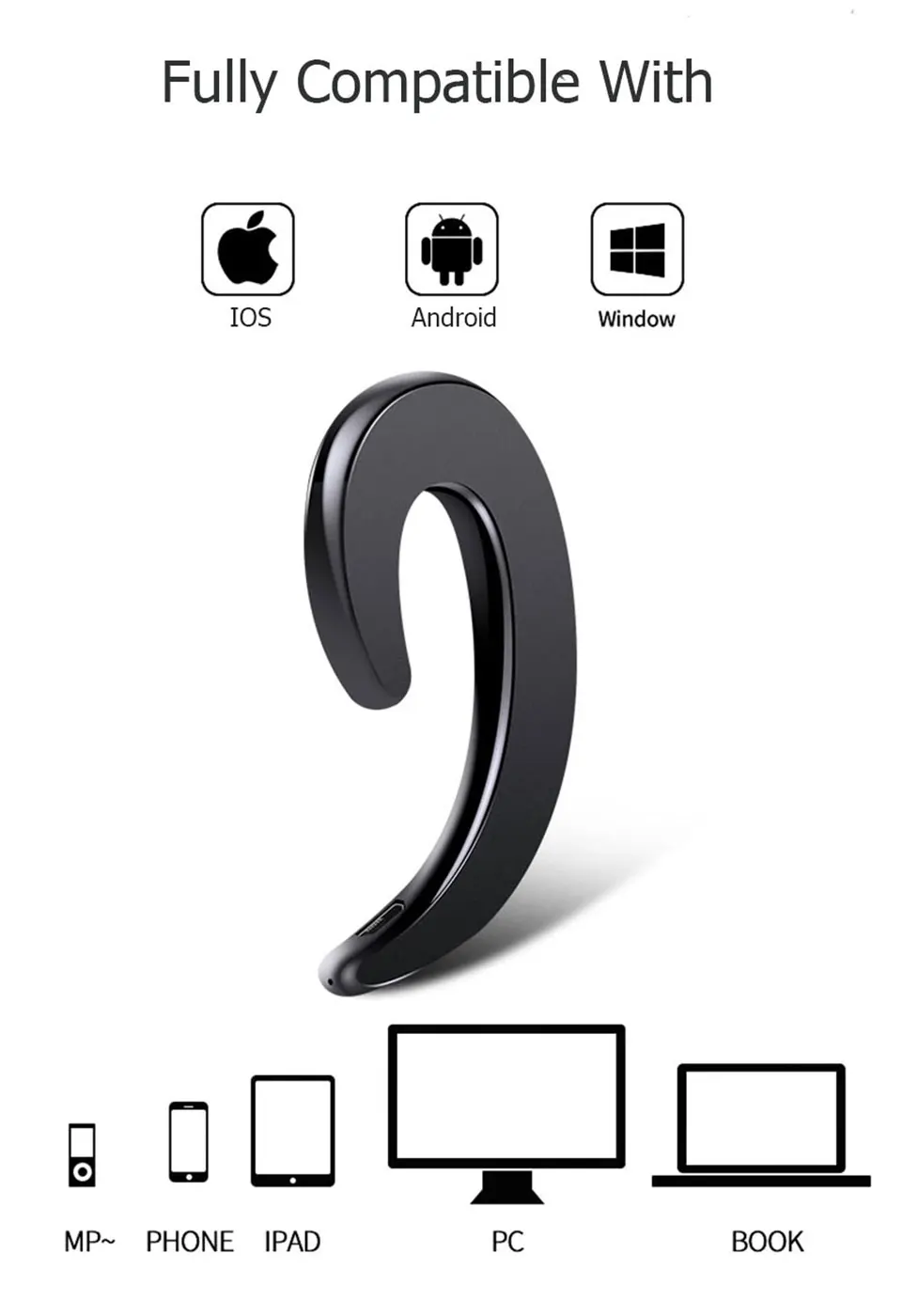 

Wireless Bluetooth Earphone Hands-free with microphone Bone conduction Bluetooth earpiece Earhook no earplugs