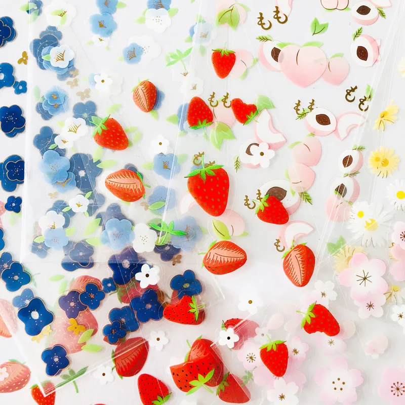 2 листа/упаковка фрукты Клубника персиковые цветы декоративные наклейки горячее