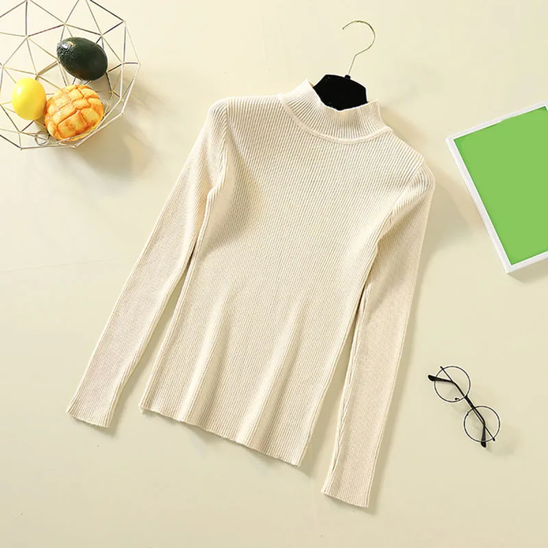 Зимние вязаные женские свитера и однотонные Повседневные пуловеры с высоким