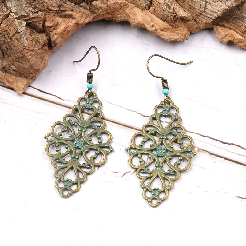 Античная бронза ярь Медянка патина цветочные серьги открытые богемные женские