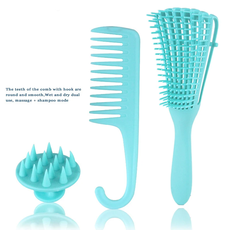 

Hair Brush, Hair Comb and Soft Silicone Scalp Massage Shampoo Brush Set for Detangling and Styling
