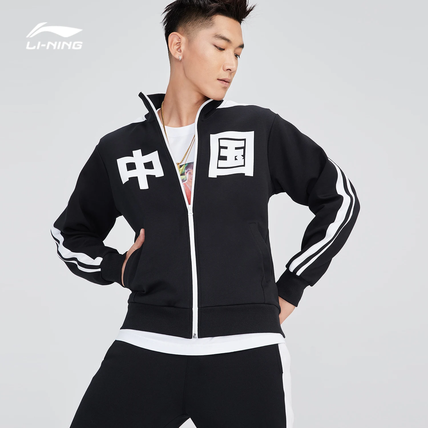 Li-Ning мужской трендовый свитер Китай печать Толстовка 82% хлопок 18% полиэстер