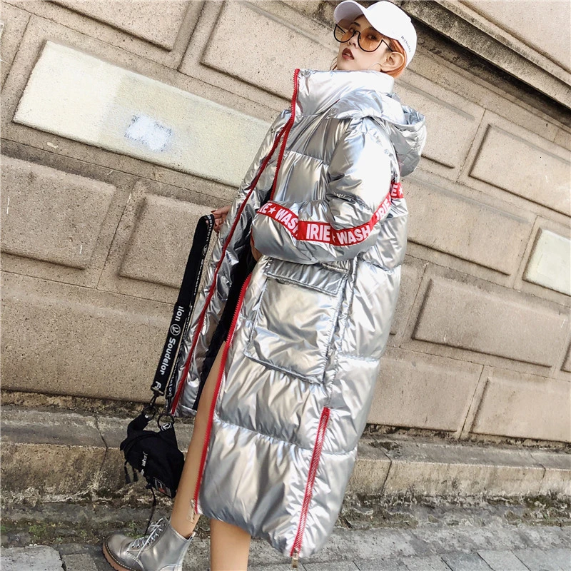 2020 зимняя блестящая хлопковая длинная парка Женская водонепроницаемая куртка с