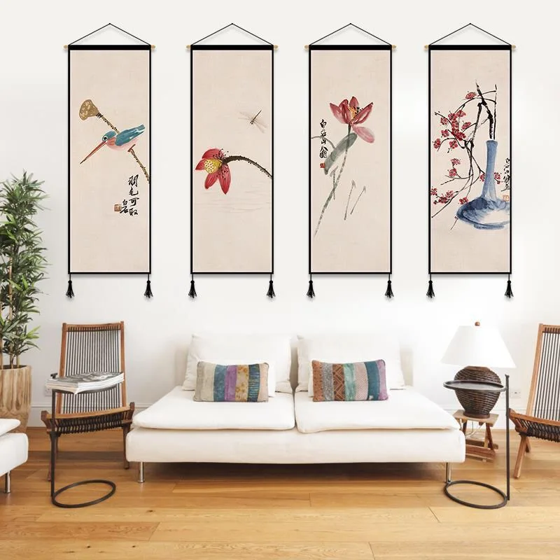 

Qi Baishi Chinese Style Scroll Paintings Living Room Office Vintage Room Decor Aesthetic Posters Tapestry Wall Art Decoration