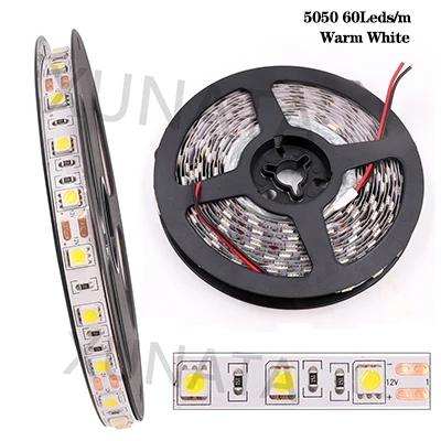 5050 60Leds WW 5 м/лот DC12V SMD5050 5054 2835 Светодиодные ленты веревка лента 300 светодиодный 1200 светодиодный Водонепроницаемый гибкий светодиодный лента светильник домашний Декор Светильник - Испускаемый цвет: 5050 60Leds WW