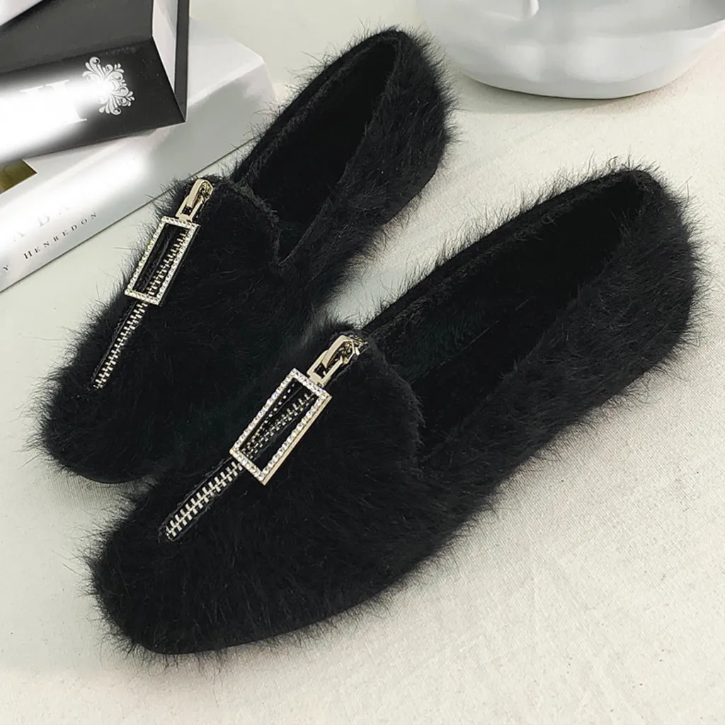 

Women's Casual Shoes Flat bottom zipper decorative suede large size Low-heeled Trend Loose Authentic Popular Womens Shoes