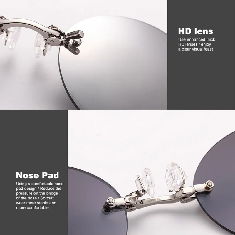 

Vintage Rimless Sunglasses Driver Goggles Clip On Nose Lens Round Glasses Fashion Spectacles Frameless Eyeglasses Eyewear