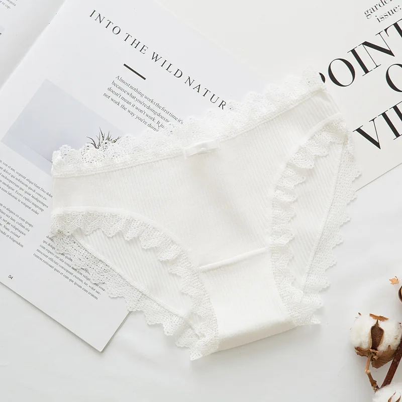 

A/3PICS Lingerie underwear women New 2020 lace panties briefs low waist solid color girls cotton femal ropa interior femenina