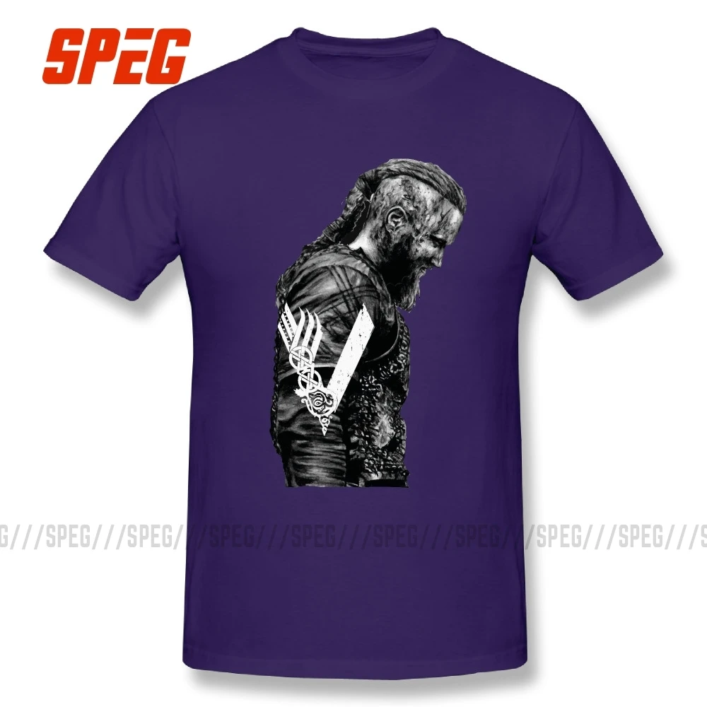 Фиолетовый Футболки KING Ragnar Lothbrok Vikings Man Organnic, хлопок, футболки с коротким рукавом, популярные мужские футболки с круглым воротником - Цвет: Фиолетовый