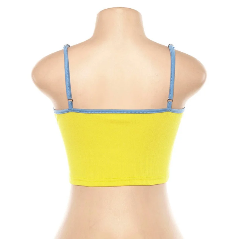Женский короткий топ на бретельках желтый облегающий жилет из плотной ткани в