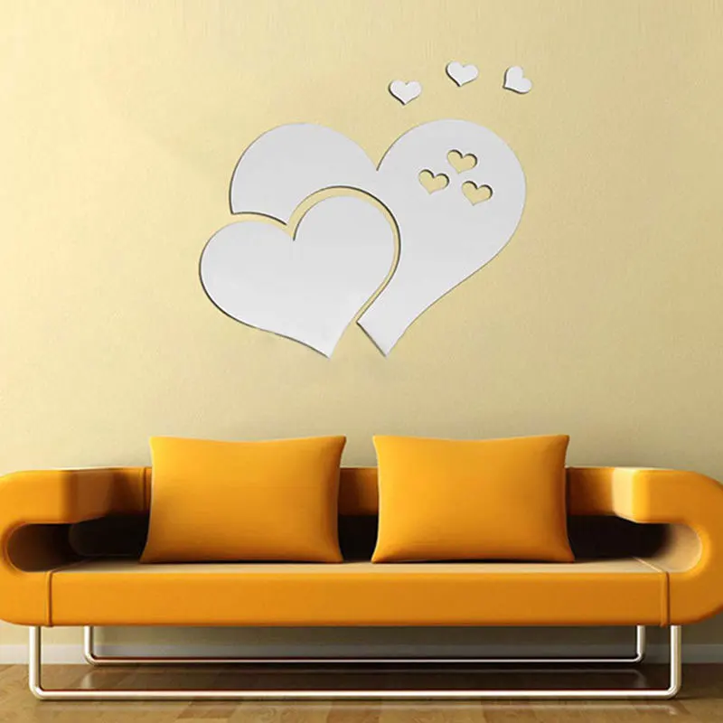 Зеркальные настенные наклейки 3D Love Diy декорация для комнаты съемные сердечки