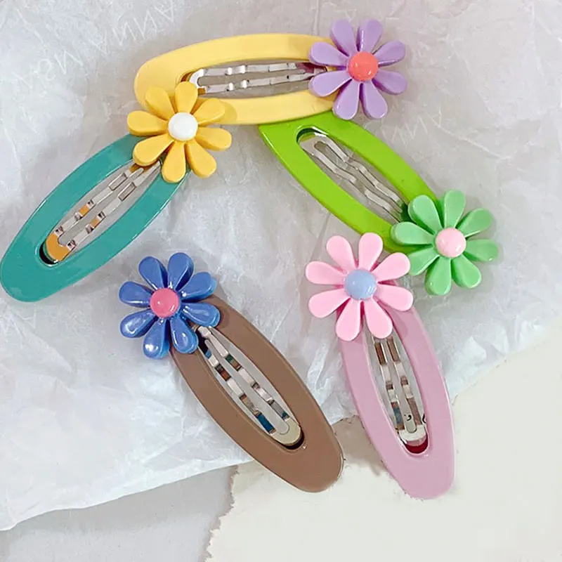 Новые милые Мультяшные металлические заколки ярких цветов в виде маргариток
