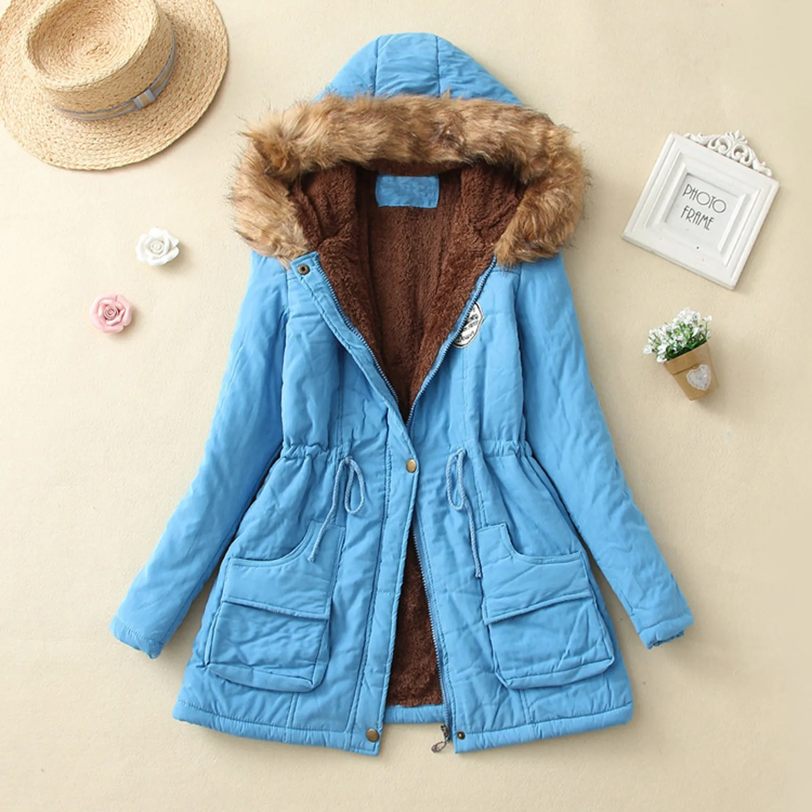 

Winter Warm Womens Parka Big Hooded Mid-length Fleece Cotton Coats Long Sleeve Thicken Warmer Outwear 2021 Abrigos Mujer Z40