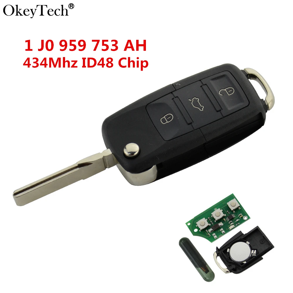 Okeytech 3 кнопки дистанционного ключа флип складной 434 МГц ID48 чипа для VW Golf 4 5 Passat Polo