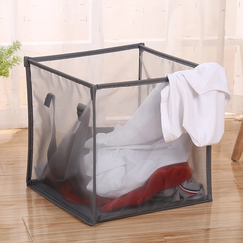

Mesh folding Nordic air breathable dirty laundry basket 3 color spot perspective mesh storage basket