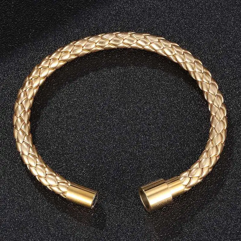 Новый кожаный плетеный браслет золотого цвета для мужчин и женщин золотой цвет