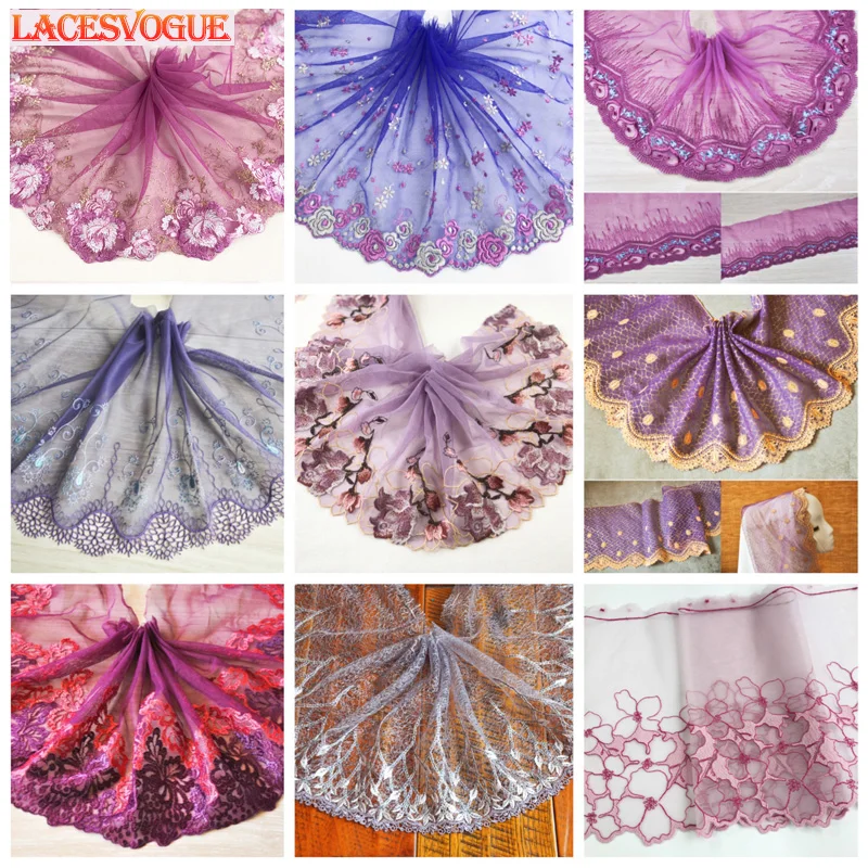 3 Meters 15-27cm Purple Mesh Embroidery Lace Fabric Handmade DIY Garment Needlework Sewing Clothing Accessories 828 |