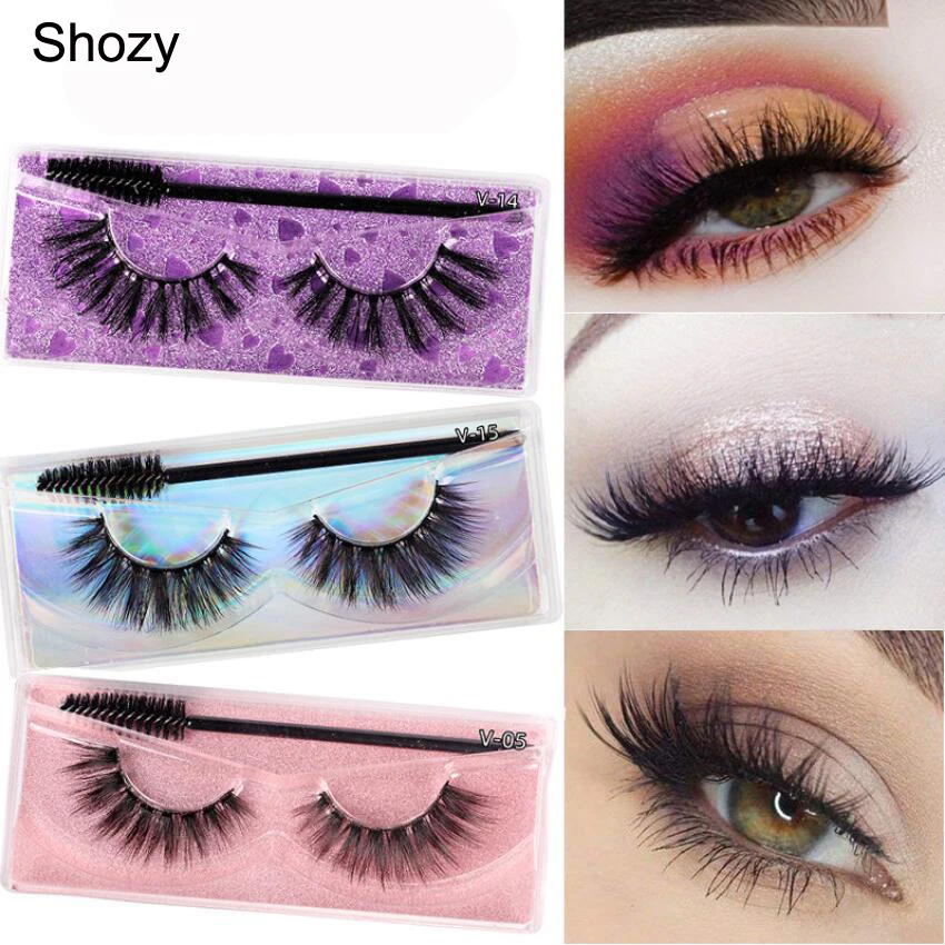 

Shozy 3D Faux Mink Hair False Eyelashes with Eyelash Brush Handmade Natural Long Eyelashes Extension for Makeup