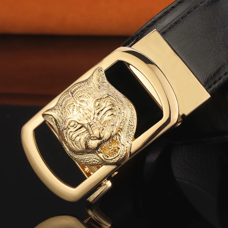 

Tiger buckle belt men High Quality Automatic buckle Black genuine leather ceinture homme casual trousers Waistband for male