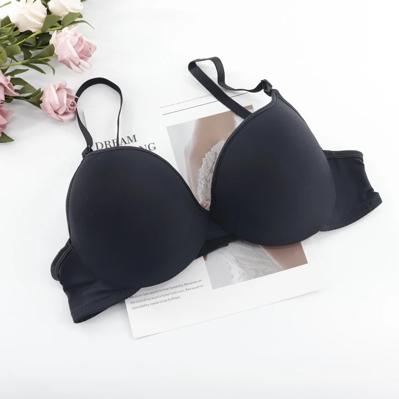Beauwear Для женщин однотонные Цвет кабриолет бюстгальтер с эффектом пуш ап без подкладки на косточках сглаживания нижнее Белье регулируемый плечевой ремень размера плюс нижнее белье - Цвет: Black