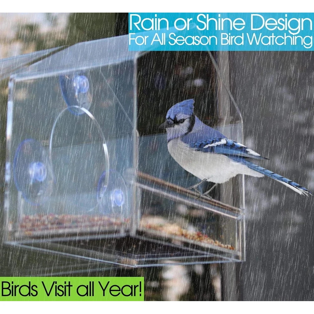 

2021 Hot Window Birds Feeder Weather Proof House Shape Clear Acrylic Feeder with 3 Sucker for Outdoors Songbird FOU99