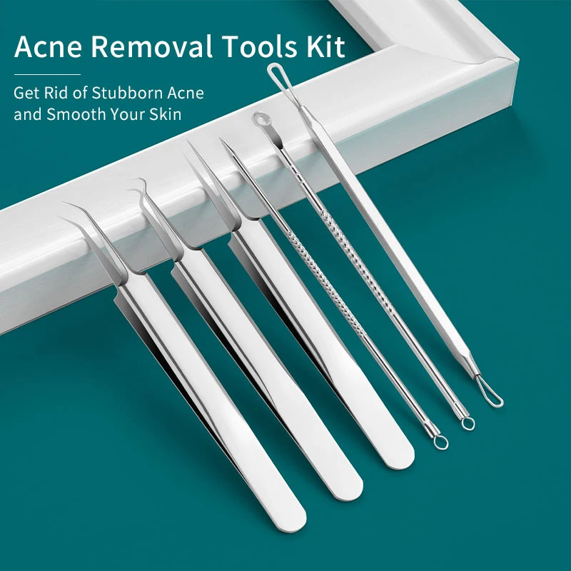 

Set of Acne Blackhead Remover Needles Extractor Stainless Steel Pimple Blemish Comedone Clip Tweezer Beauty Face Care Tools