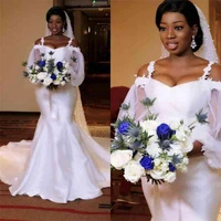 vintage african mermaid wedding dresses tulle long sleeve wedding dress sweep train spaghetti bridal gowns custom made