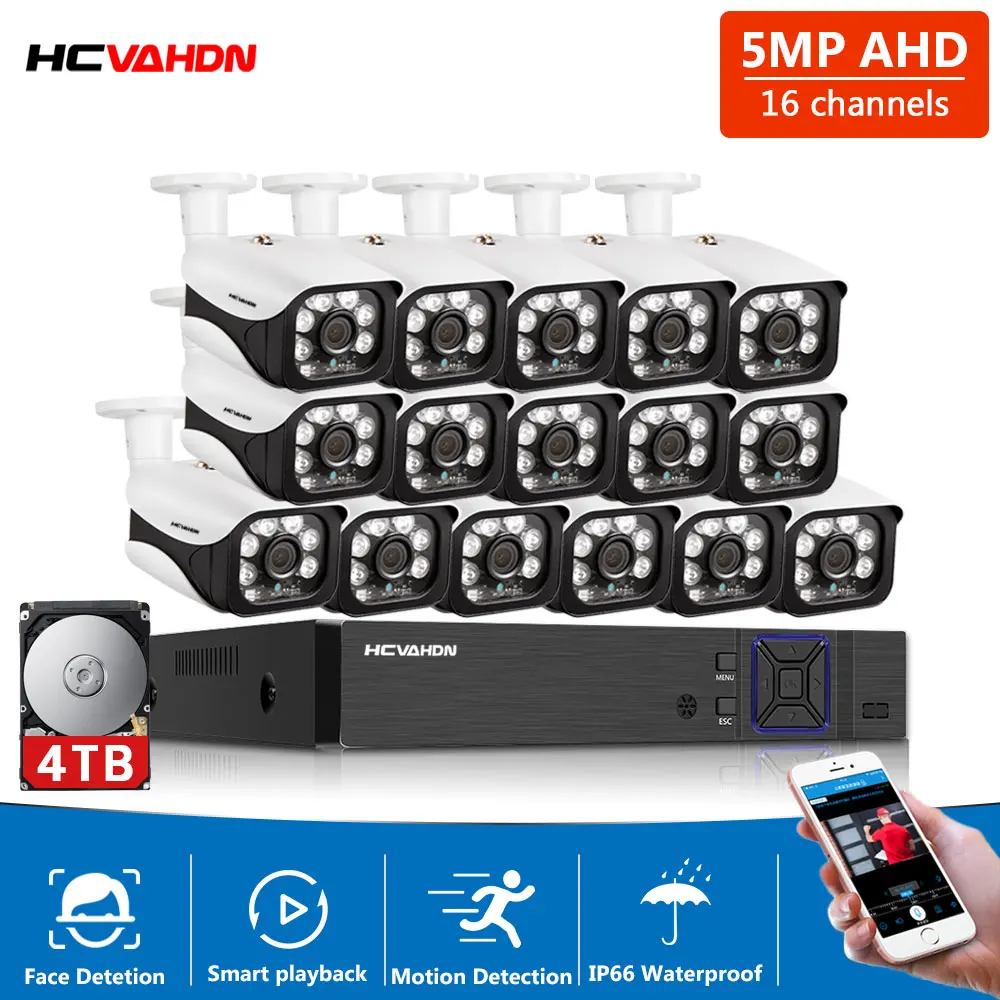 

16CH 5MP 1080P DVR CCTV Security System AHD DVR Kit 5MP 2592*1944 IR Outdoor IP66 Waterproof Camera P2P Video Surveillance Set
