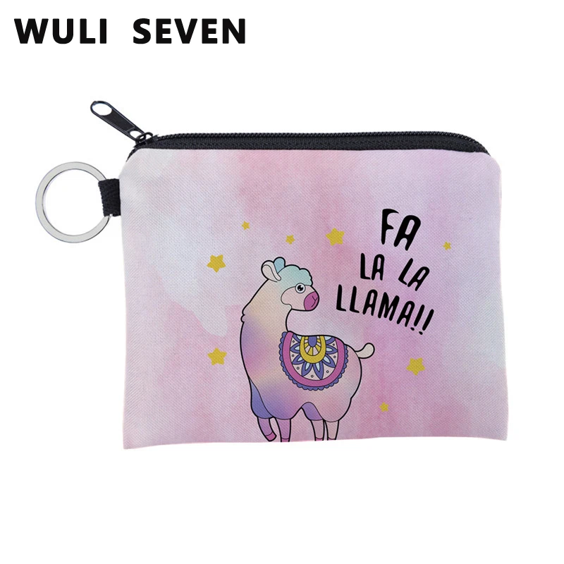 WULI SEVEN Pink Alpaca Printing Coin Purse Small Zipper Waterproof Card Key Pouch Mini Square Wallet For Children Gift | Багаж и сумки