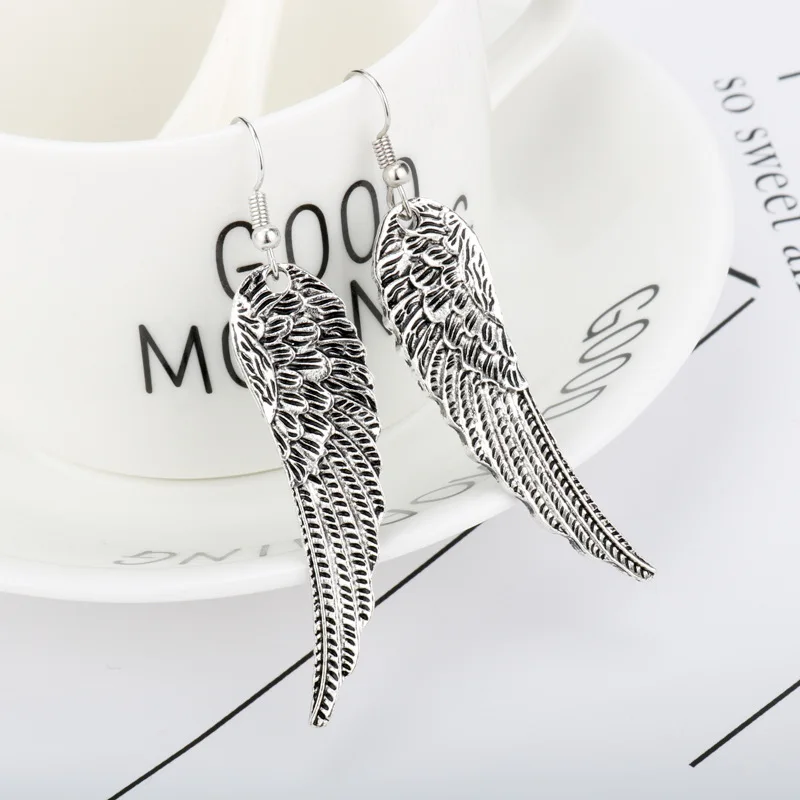 ZRM Punk Retro Angel Wings Earrings Drop Feather Hanging Dangle Metal Earring For Women Girls Gothic Jewelry | Украшения и