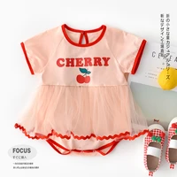 a bao girl 21 summer baby cherry print screen dress khaki baby loose short sleeve jumpsuit