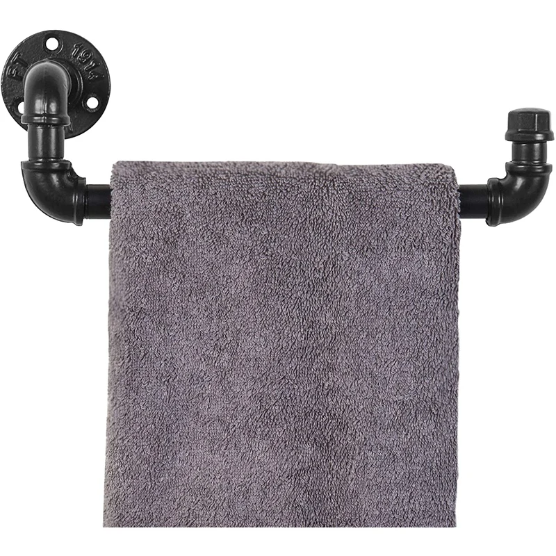 

12.5 Inch Industrial Black Metal Pipe Wall Mounted Hand Single Bar Towel Rack, Bathroom Storage Rack Black