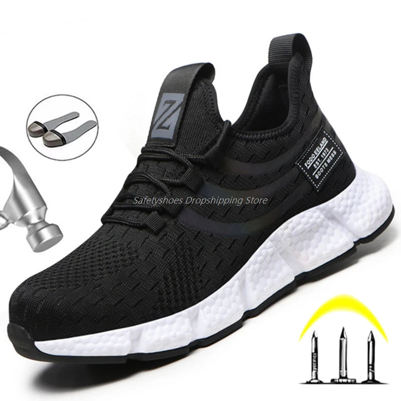 

Легкие дышащие защитные ботинки для мужчин, рабочие защитные ботинки со стальным носком, защита от ударов, Мужская износостойкая рабочая и защитная обувь