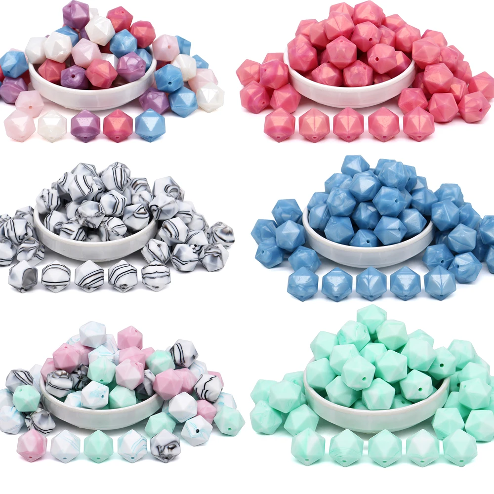 

50pcs Baby Teether FDA Silicone Beads 17MM Icosahedron Nursing Chew Necklace Mom Diy Jewelry BPA Free Teether Beads Cute Infant