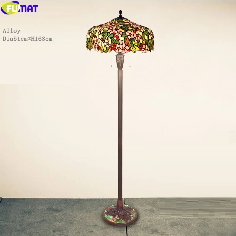 Торшер FUMAT Tiffany, 20 дюймов, Витраж, яблоко, роза, виноград, цветок, рисунок, медная рамка, светильник, домашний декор, мозаика