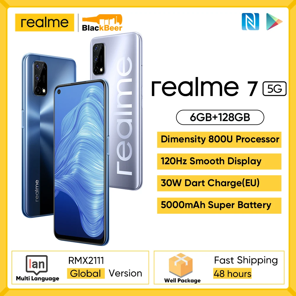 

Realme 7 5G Dimensity 800U Smartphone Octa Core 6G 128G Mobile Phone Android 10 Cellphone Global Version 5000mAh 48MP Camera NFC