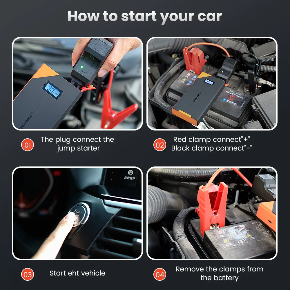 AOSHIKE Booster Jump Starter для автомобиля 12 В мощность 12000 мАч Зарядное устройство