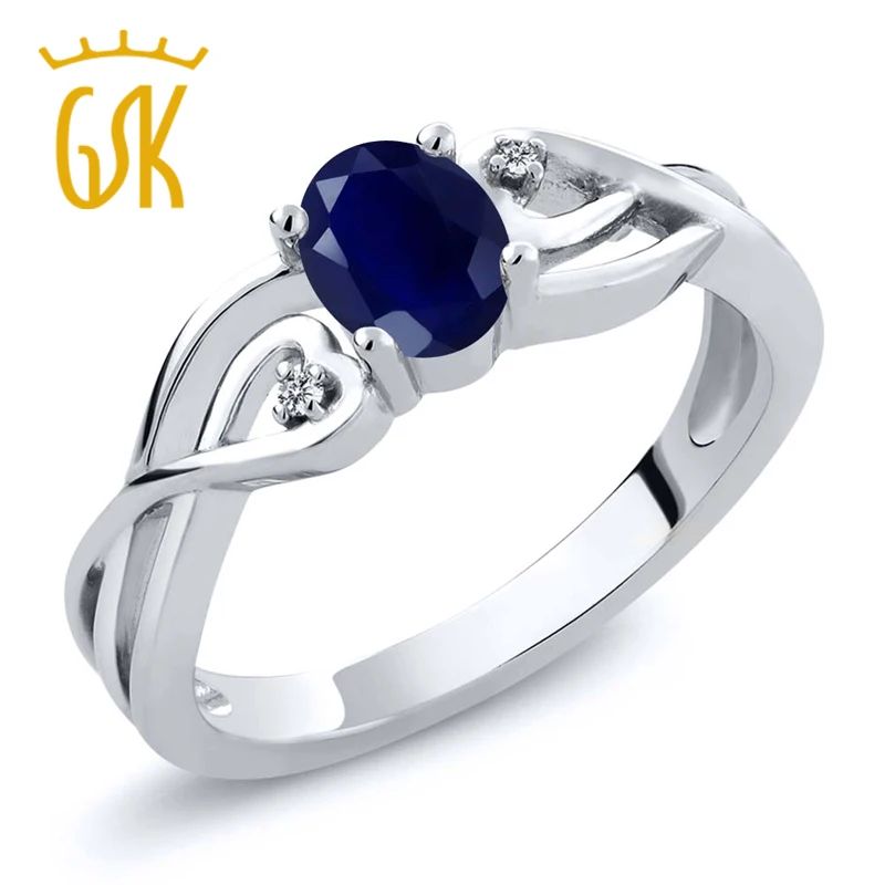 GemStoneKing 0 56 Ct синий сапфир Белый бриллиант обручальное кольцо для женщин Твердое