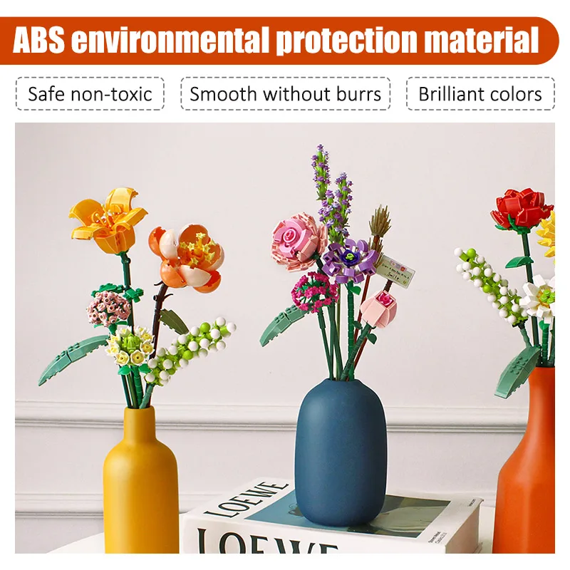 

Moc Colorful Flowers Bouquet Mini Building Blocks Friends Romantic Rose Sunflower Bricks Home Decoration DIY Toys for Girls Gift