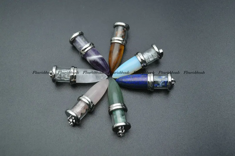 

1pc Popular Natural Gemtone Cool Bullet Shape Loose Beads At The Top Pendants Fit Necklace Jewelry Making
